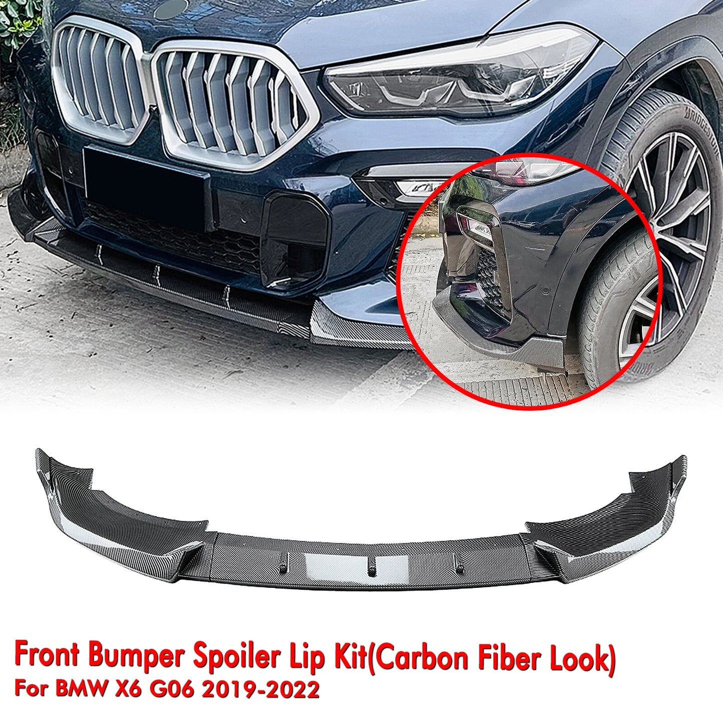 Front Bumper Spoiler Lip for BMW X6 G06 M Sport (2019-2023) Carbon Fiber Look