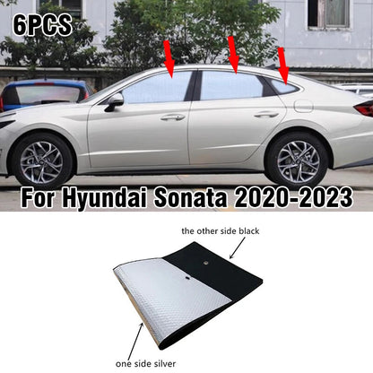 6 x Side Window Privacy Sunshade Black Silver for Hyundai Sonata (2020–2023)