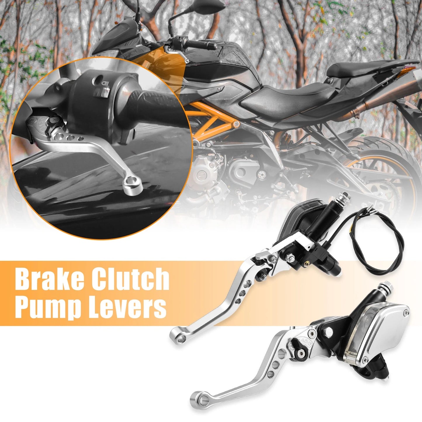 1 Pair Brake Clutch Pump Lever for 7/8" 22mm Motorcycle Handlebar Silver Tone