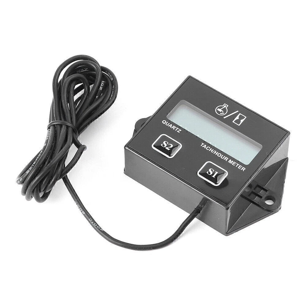 Digital Engine Tachometer Hour Meter for Moto Choppers ATV Spark Plug 2x