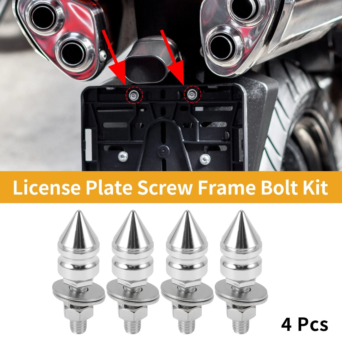Universal M6 License Plate Screws Cover 45mm Silver Tone 4 Pcs for Motorcycle