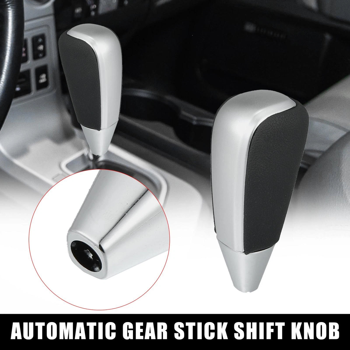 Gear Shift for Toyota Land Cruiser Black Faux Leather Silver Tone