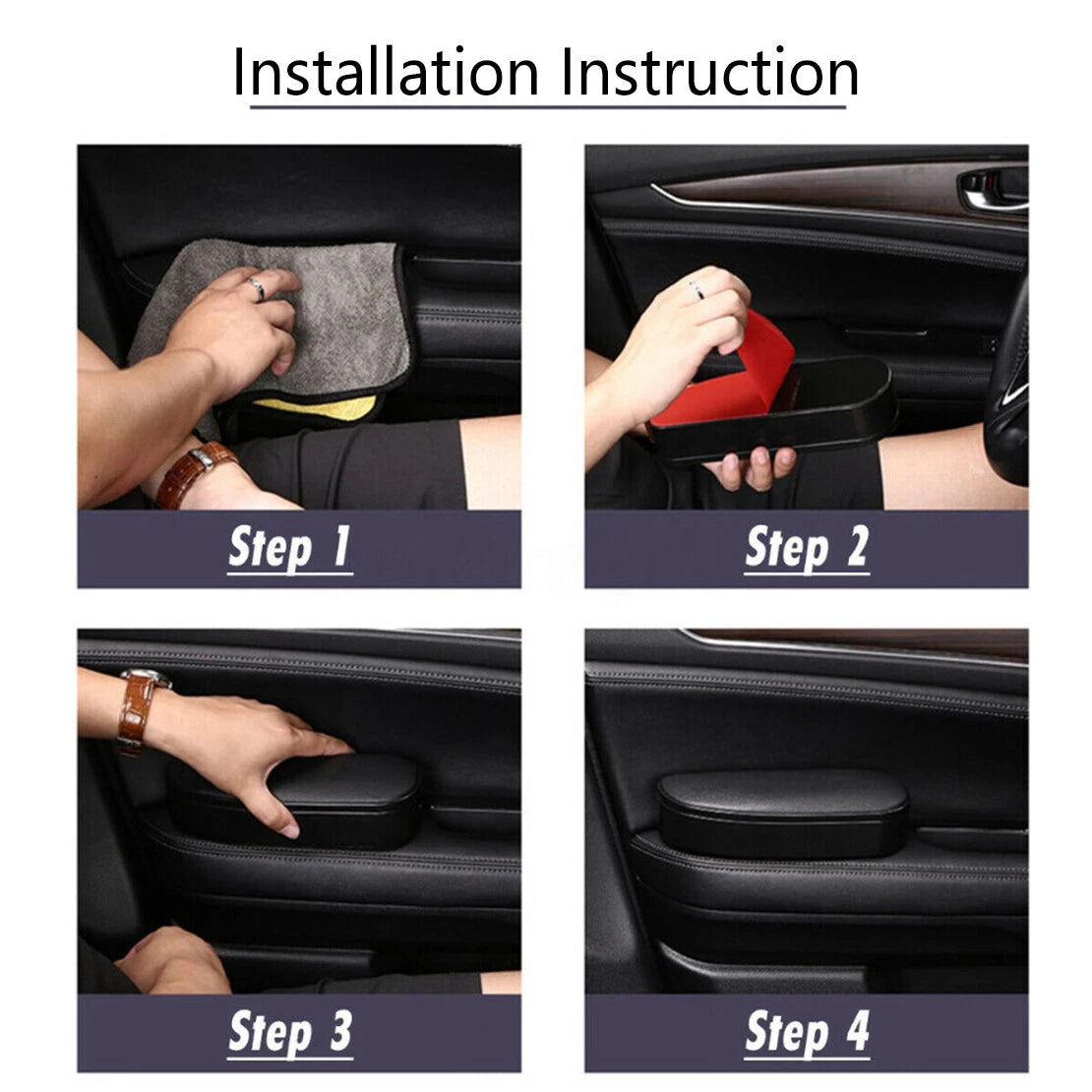 Left Black Armrest Elbow Support Pad for Car (Fits Various Models)