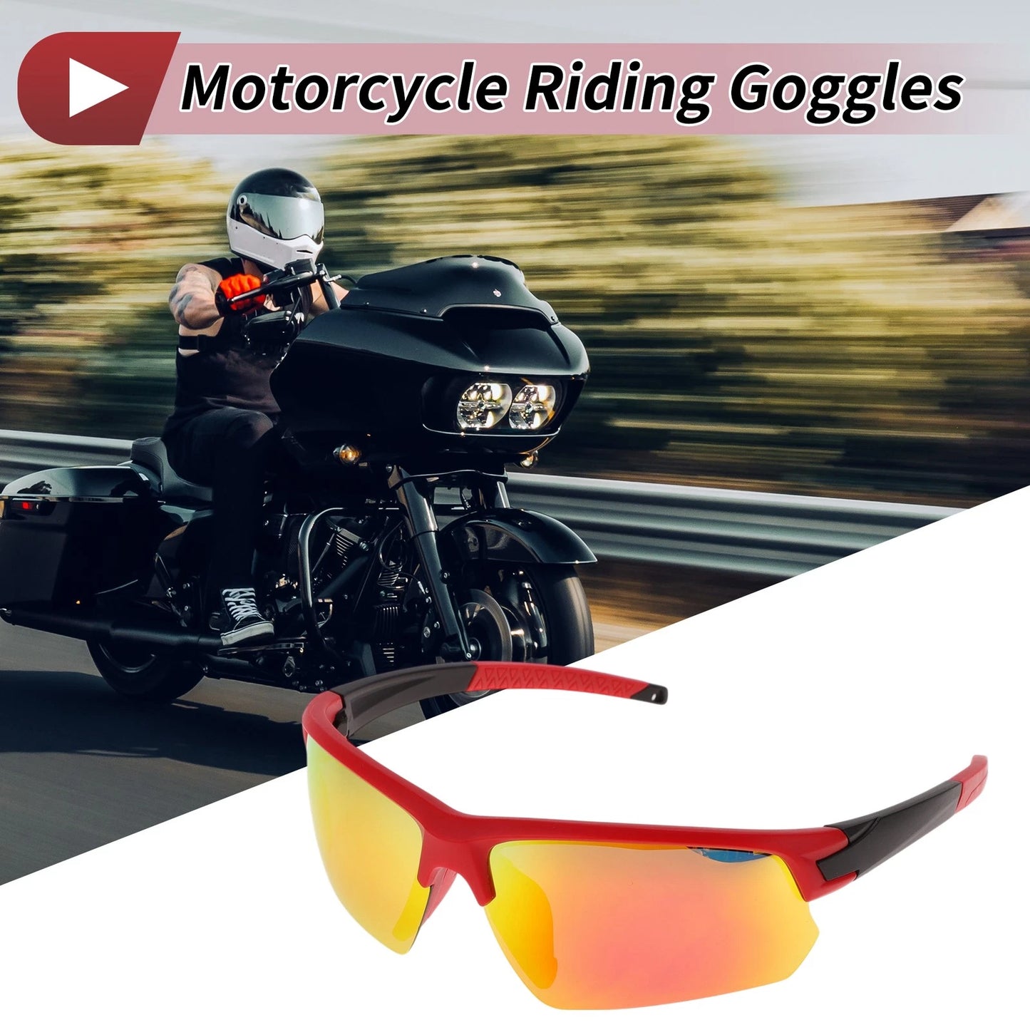 Motorcycle Riding Goggles Red Lens Red Black Frame