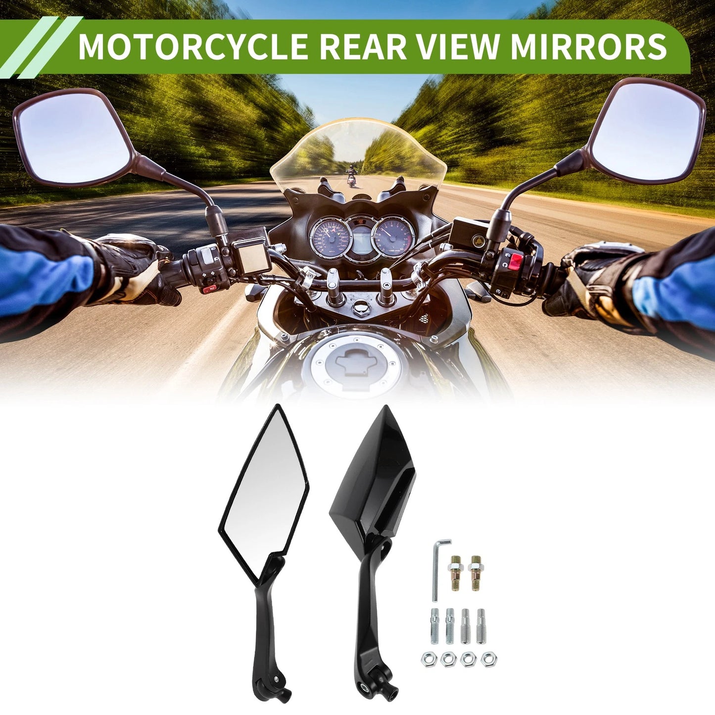 Rear View Mirror / M8/M10 / Prismatic Shape Black Aluminum Plastic for Motorcycle