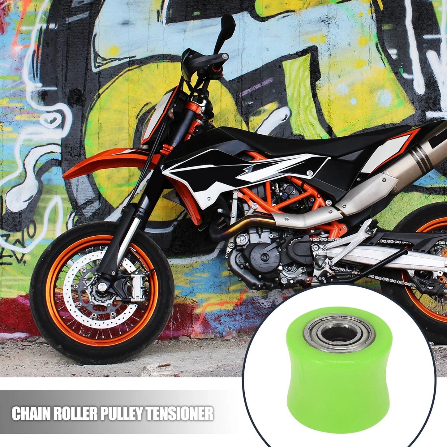 10mm Chain Roller Pulley Tensioner Wheel Guide Green for Motorcycle