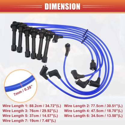 7pcs Spark Plug Wire Ignition Coil Cable for Honda Accord (2003-2007)