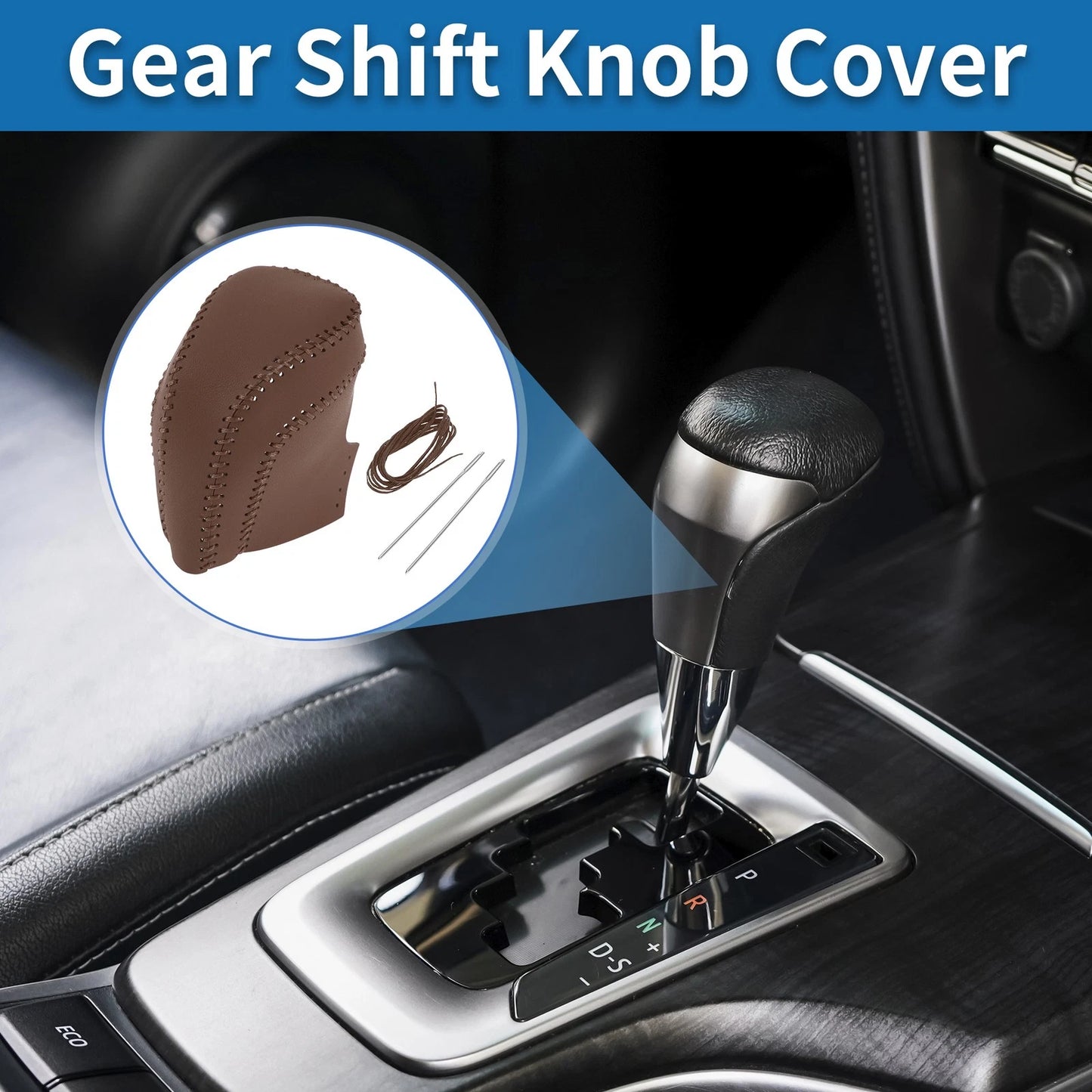 Car Gear Shift Knob Cover 1 Pc for Toyota Camry (2018-2024) Brown Faux Leather
