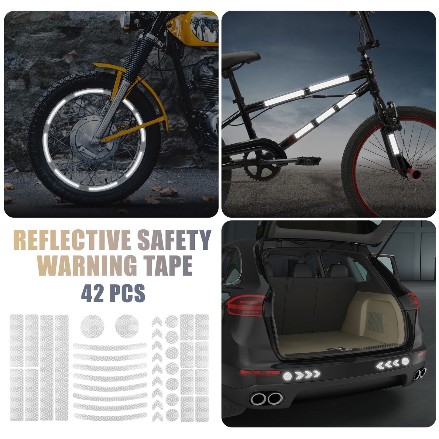 Tape 42pcs Reflective Safety Warning Tape for Bike Motorcycles