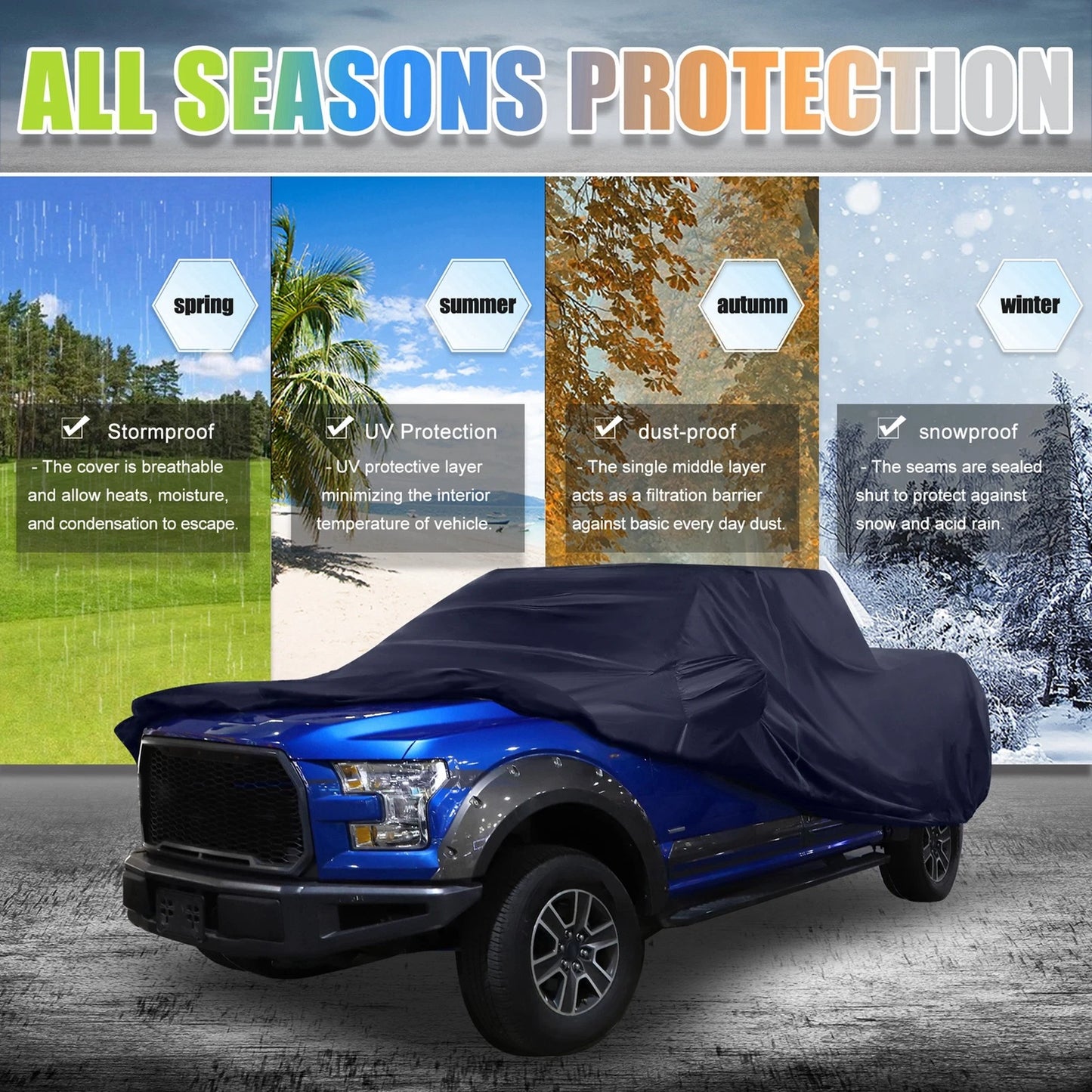 Pickup Truck Cover for Ford F150 Crew Cab 04-21 Sun Protection Navy Blue