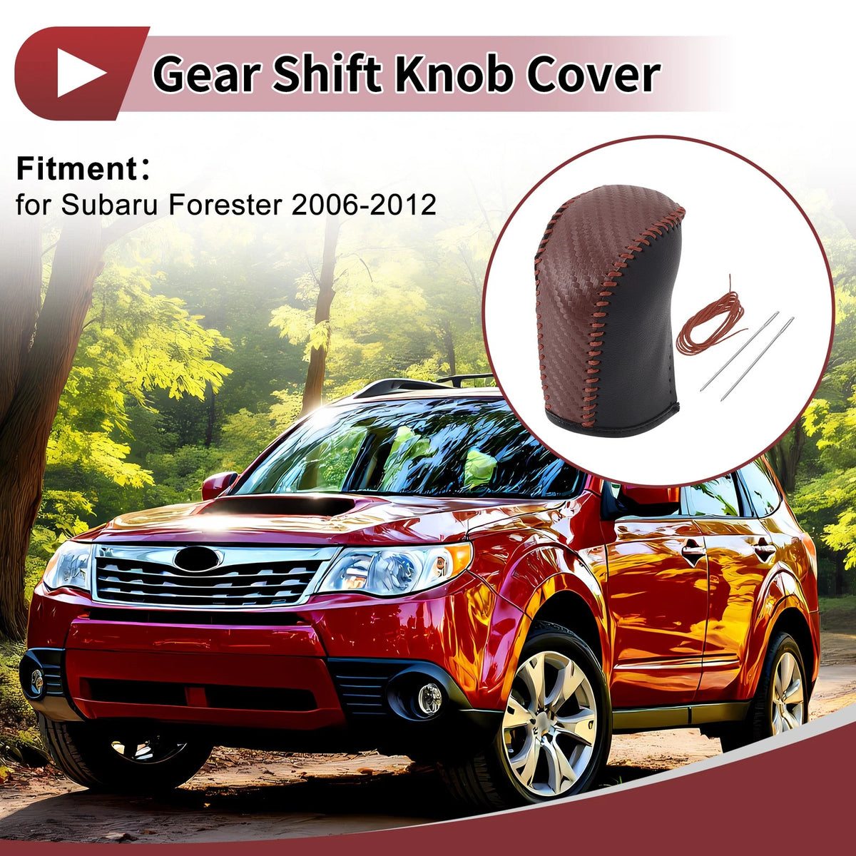 Brown Faux Leather Gear Shift Knob Cover for Subaru Forester (2006-2012)