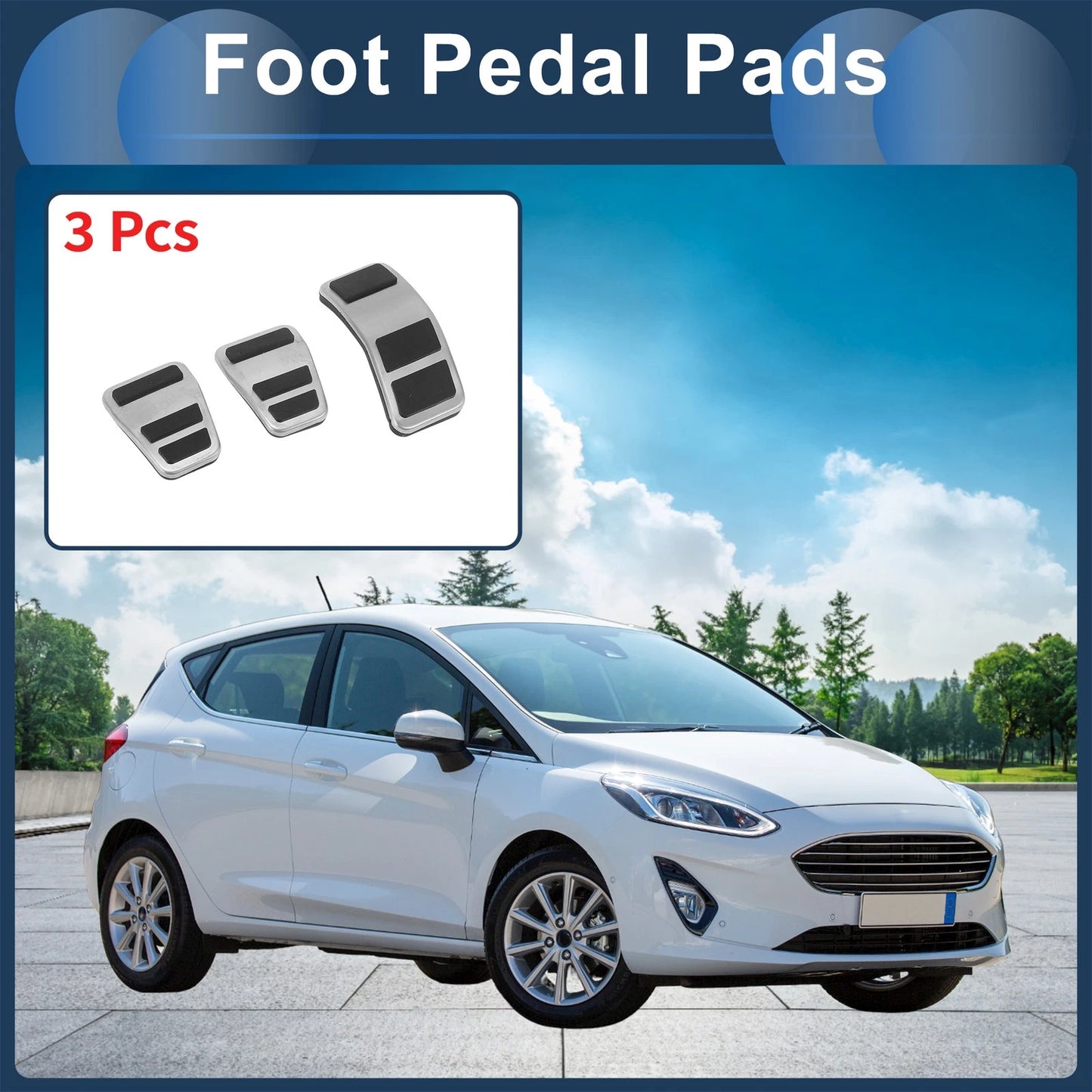 3 Pcs Foot Accelerator Pedal Covers for Ford Fiesta (2007-2012) Silver Tone