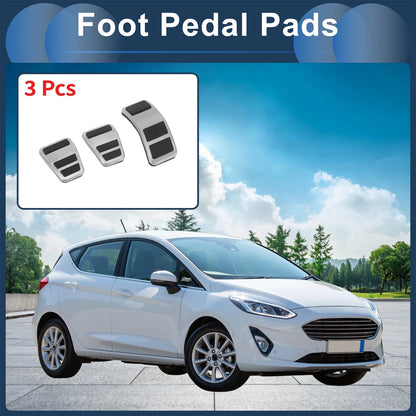 3 Pcs Foot Accelerator Pedal Covers for Ford Fiesta (2007-2012) Silver Tone