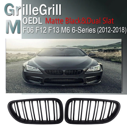 Dual Slat Matte Black Kidney Grilles for BMW 6-Series F06 F12 (2012-2017) 2x