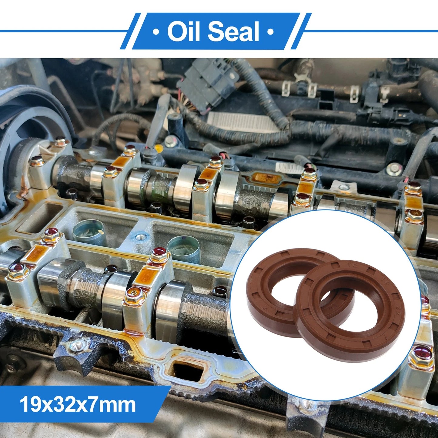 Oil Seal 19x32x7mm Rotary Shaft Seal FKM Brown 2 x