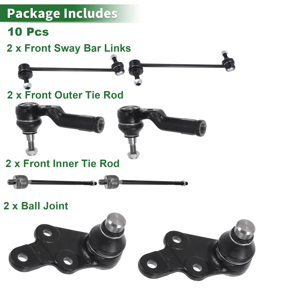 8pcs Front Suspension Kit Tie Rod Ends & Sway Bar Links for Ford Escape (14-18)