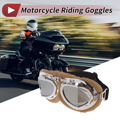 1 Pc Motorcycle Riding Goggles Silver Tone Lens Brown Frame PC PU Sponge