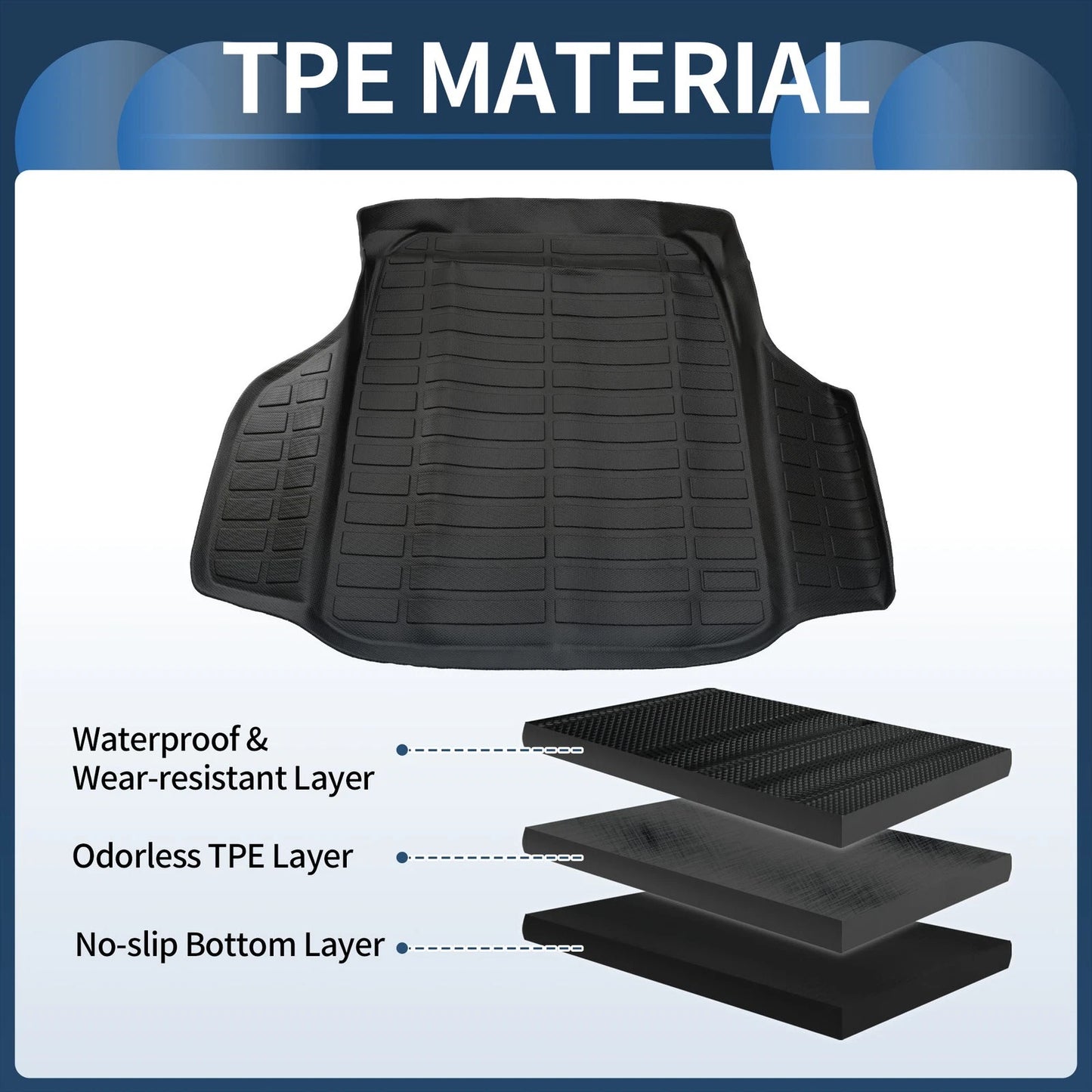 Trunk Mat for Honda Accord 2018-2024 TPE Cargo Liner Black