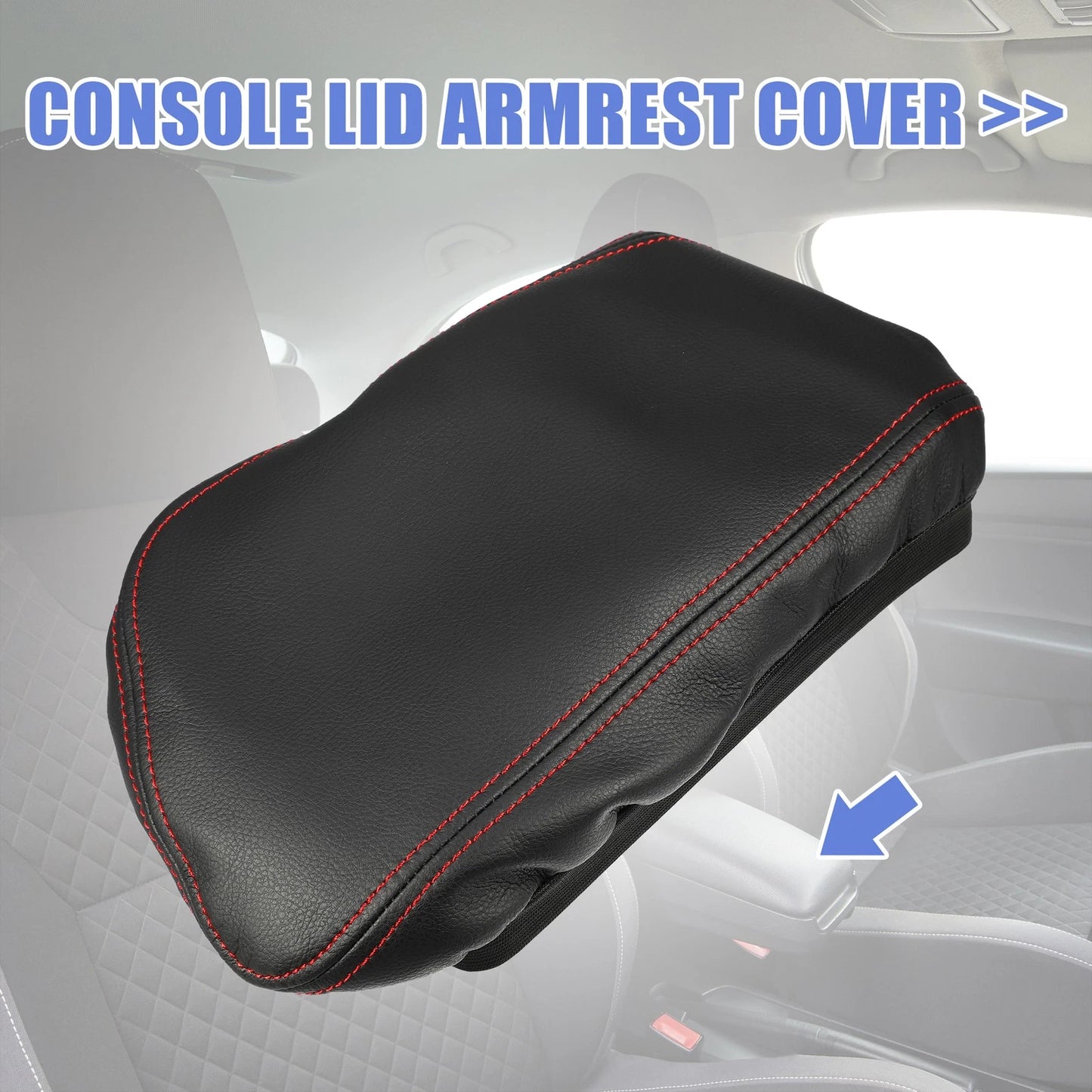 Center Console Armrest Cover for BMW X1 (2016-2021) Black Red Stitches