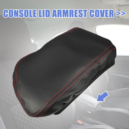 Center Console Armrest Cover for BMW X1 (2016-2021) Black Red Stitches