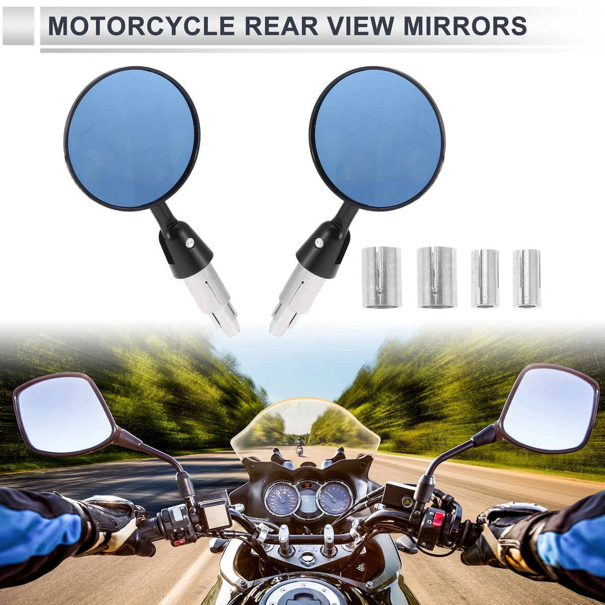 Rear View Mirrors Round Shape Black Aluminum Alloy 1 Set for M6 Motorcycle