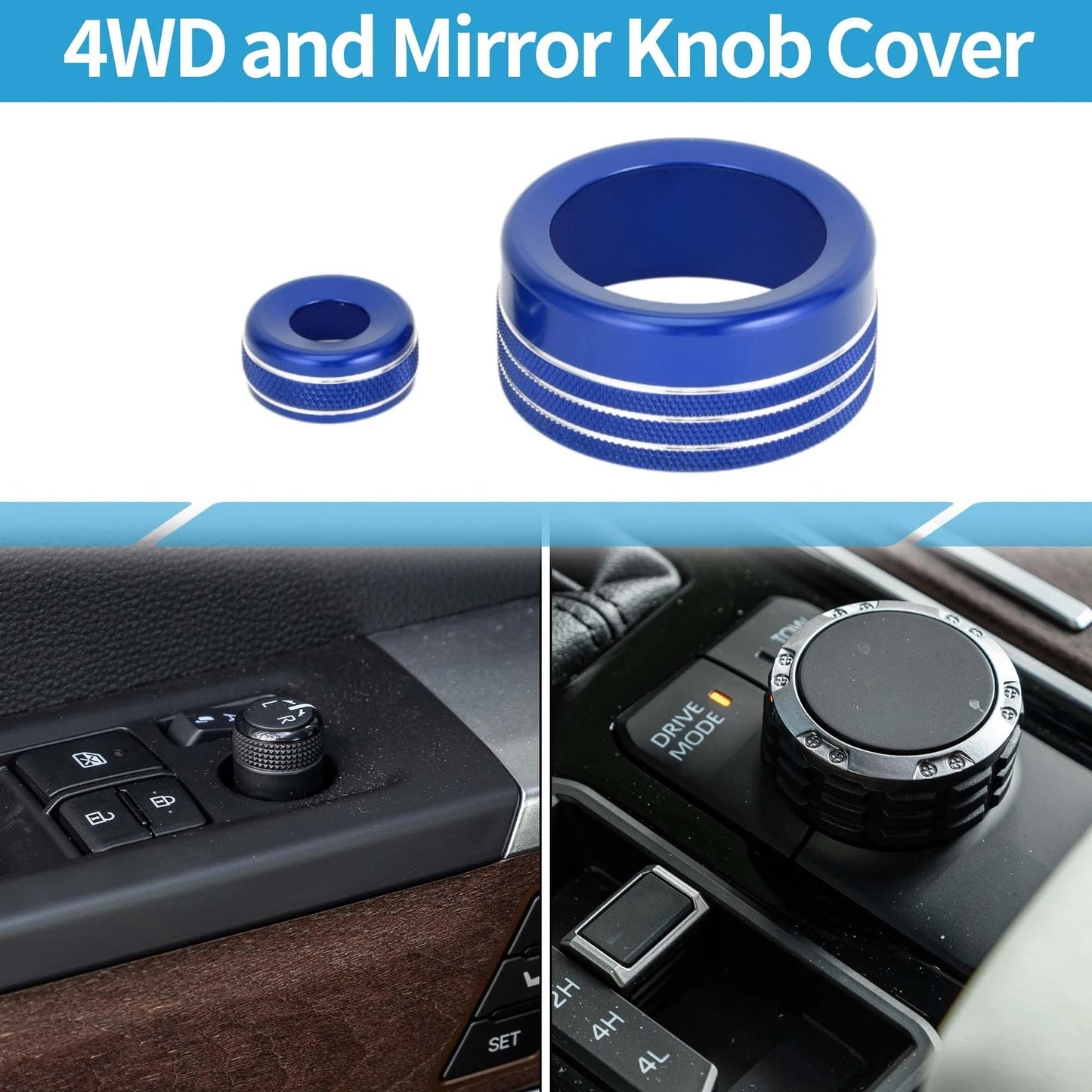 4WD Drive Mode & Mirror Knob Covers for Toyota Tundra (2022-2023) - Blue 2 x