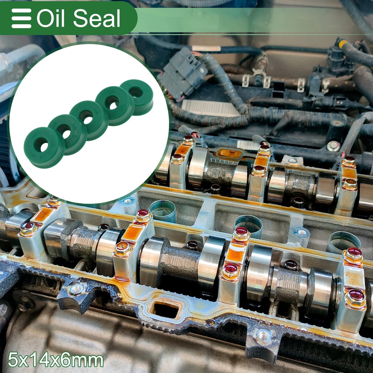 Oil Seal 5x14x6mm TPU High-Pressure Green 5 Pcs