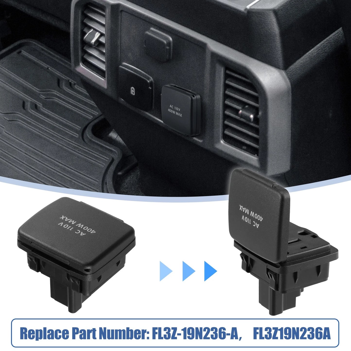 Center Console Rear Power Outlet Plug 110V for Ford F-150 (2015-2023)