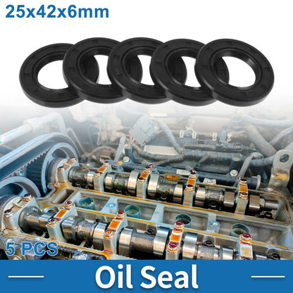 Oil Seal Rotary Shaft Seal Nitrile Rubber 25x42x6mm Black 5 Pcs