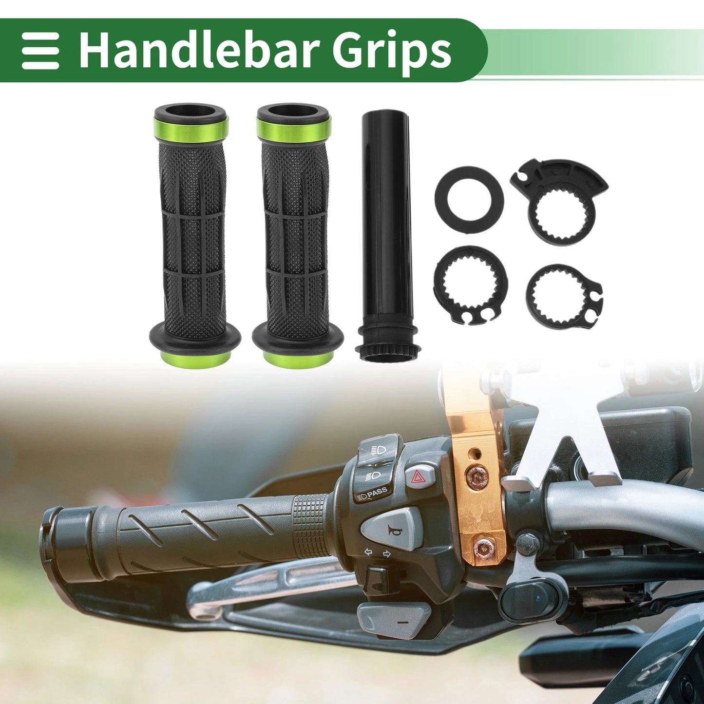 7/8" 22mm Hand Grips for Motorcycle Green Line Pattern