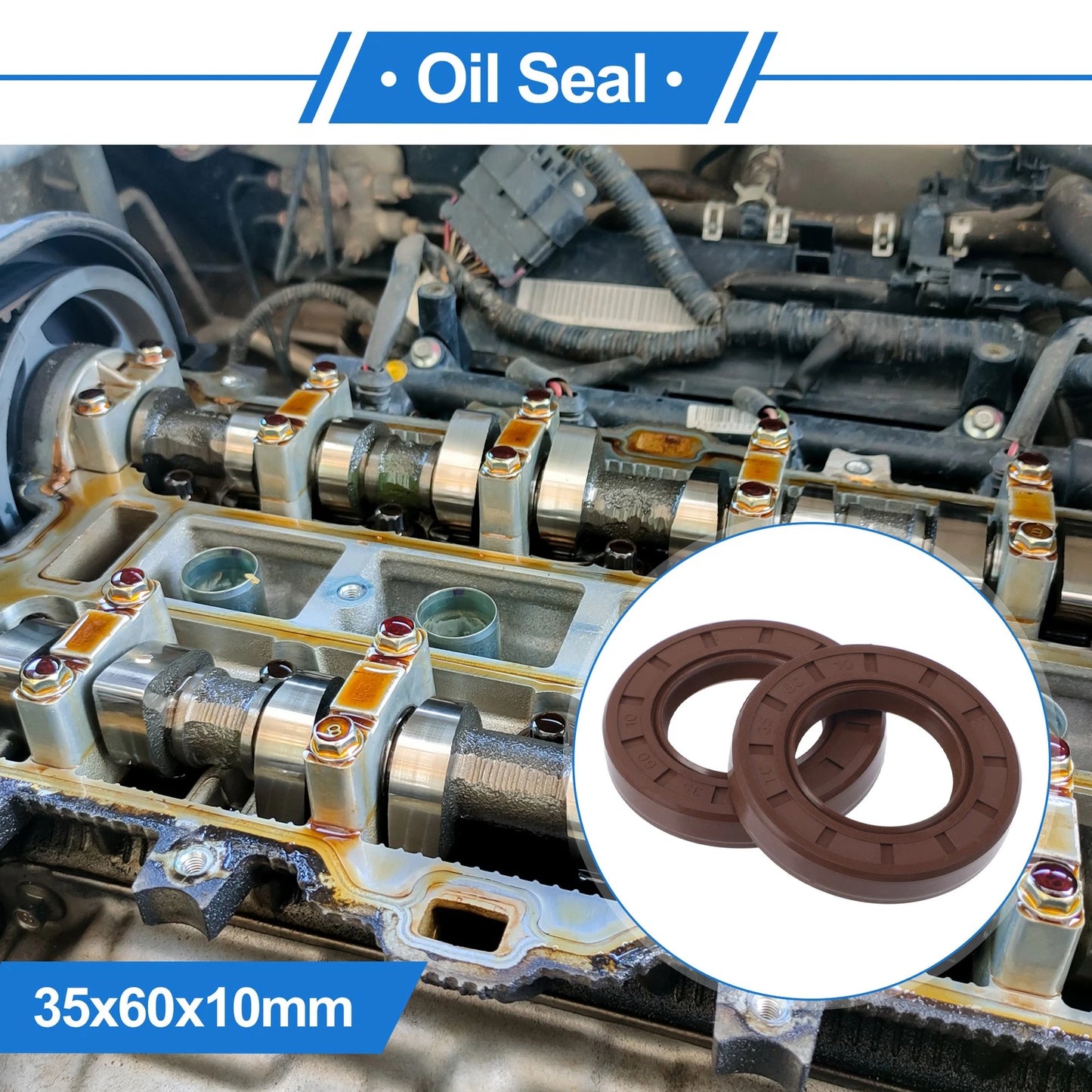 Oil Seal 2 x 35x60x10mm Brown FKM Rubber Rotary Shaft Seal