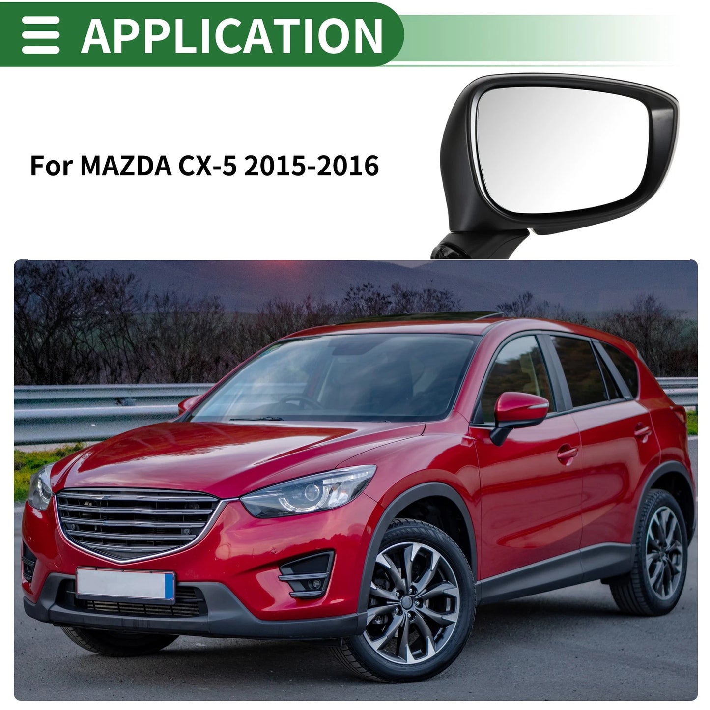 Right Side Door Mirror for MAZDA CX-5 2015-2016 Manual Folding Black