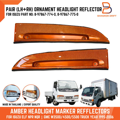 Amber Ornament Headlight Marker Reflector Pair for Isuzu Elf 250 NPR NHR (93-06)