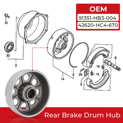 Rear Brake Drum Hub for Honda TRX300 TRX300FW (1988–2000)
