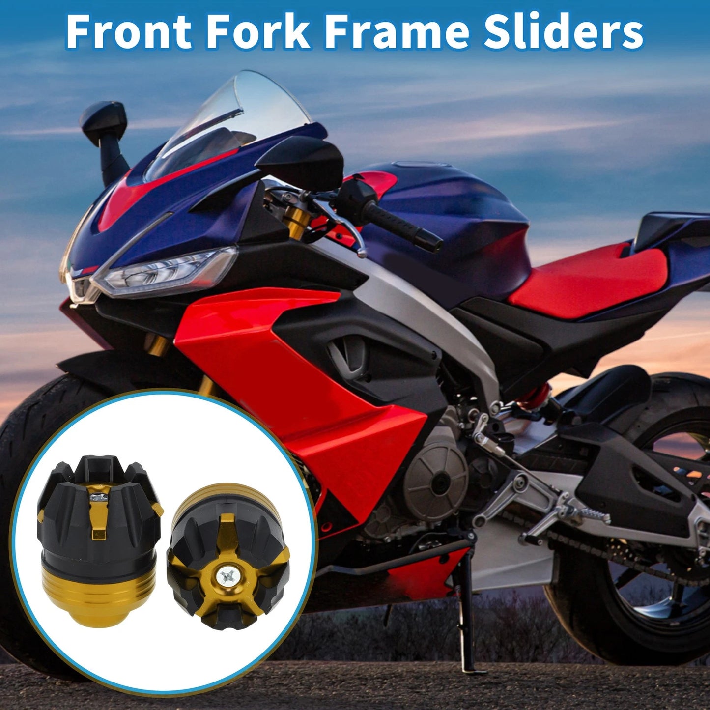 2 x Frame Sliders for Motorcycle Front Fork Protection Plastic Gold Tone
