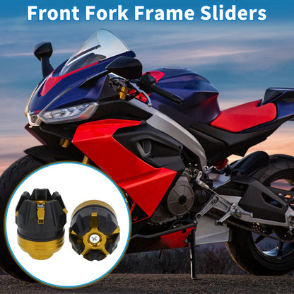 2 x Frame Sliders for Motorcycle Front Fork Protection Plastic Gold Tone