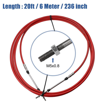 1pcs 20ft 236 Inch Marine Type Shift Remote Control Box Cable for Yamaha Red