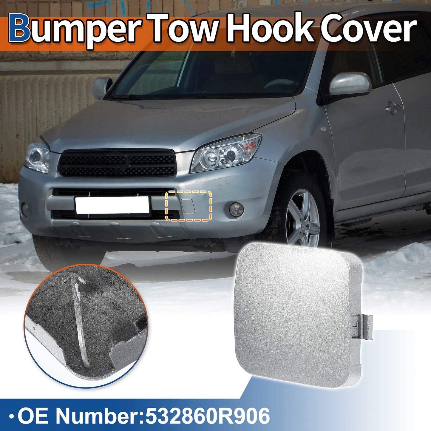 Front Car Bumper Tow Hook Cover for Toyota Rav4 (2009-2011) Silver Tone
