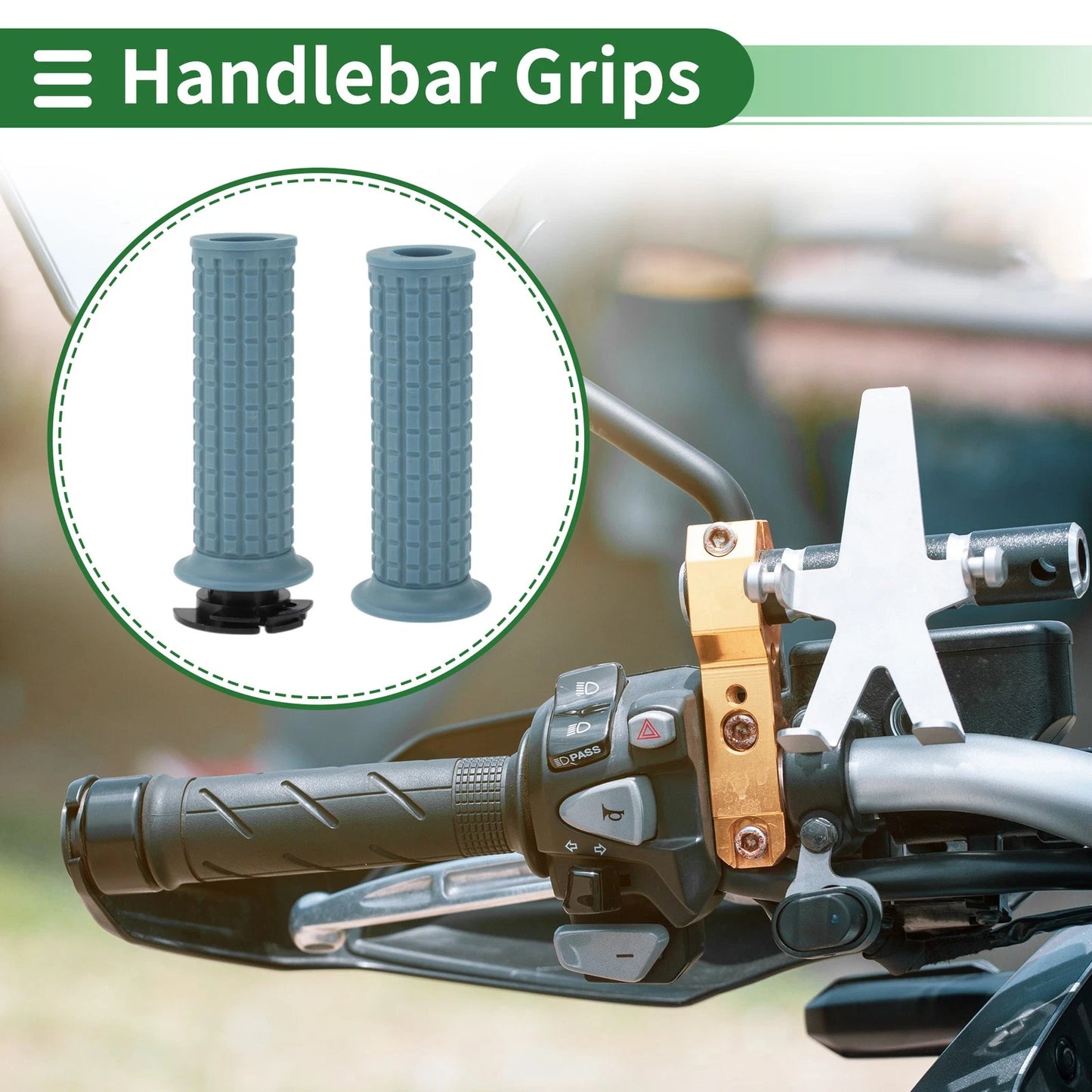 7/8" 22mm Hand Grips for Motorcycle TPU Gray Blue Square