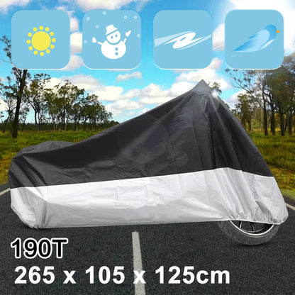 XXL Rain Dust Motorcycle Cover Black&Silver Waterproof UV Protector for Bikes