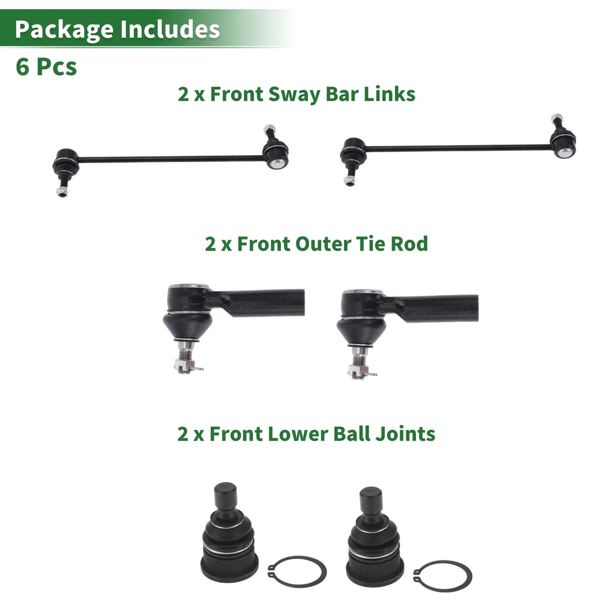 6pcs Front Suspension Kit Outer Tie Rod Ends Sway Bar Links for Mazda Tribute (2001-2007)