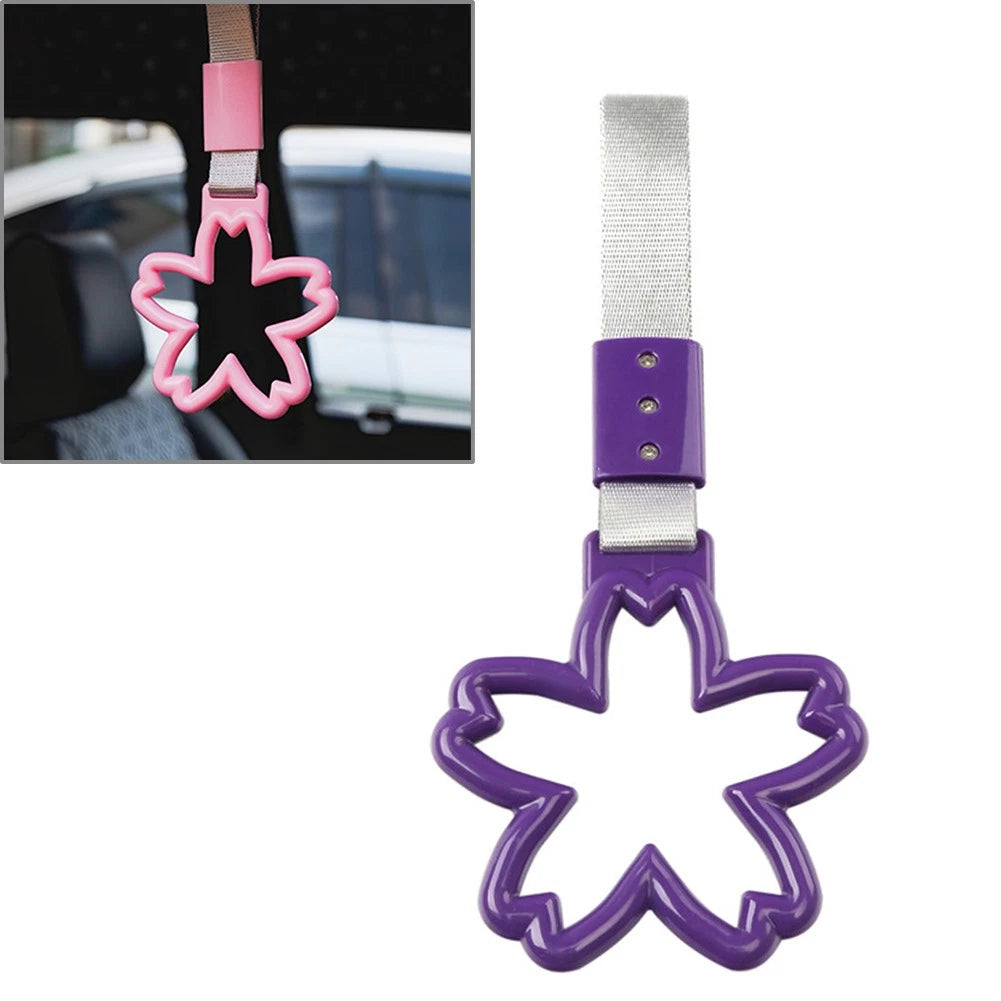 JDM Flower Ring Car Handle Strap Charm for Subway Train Bus - Purple