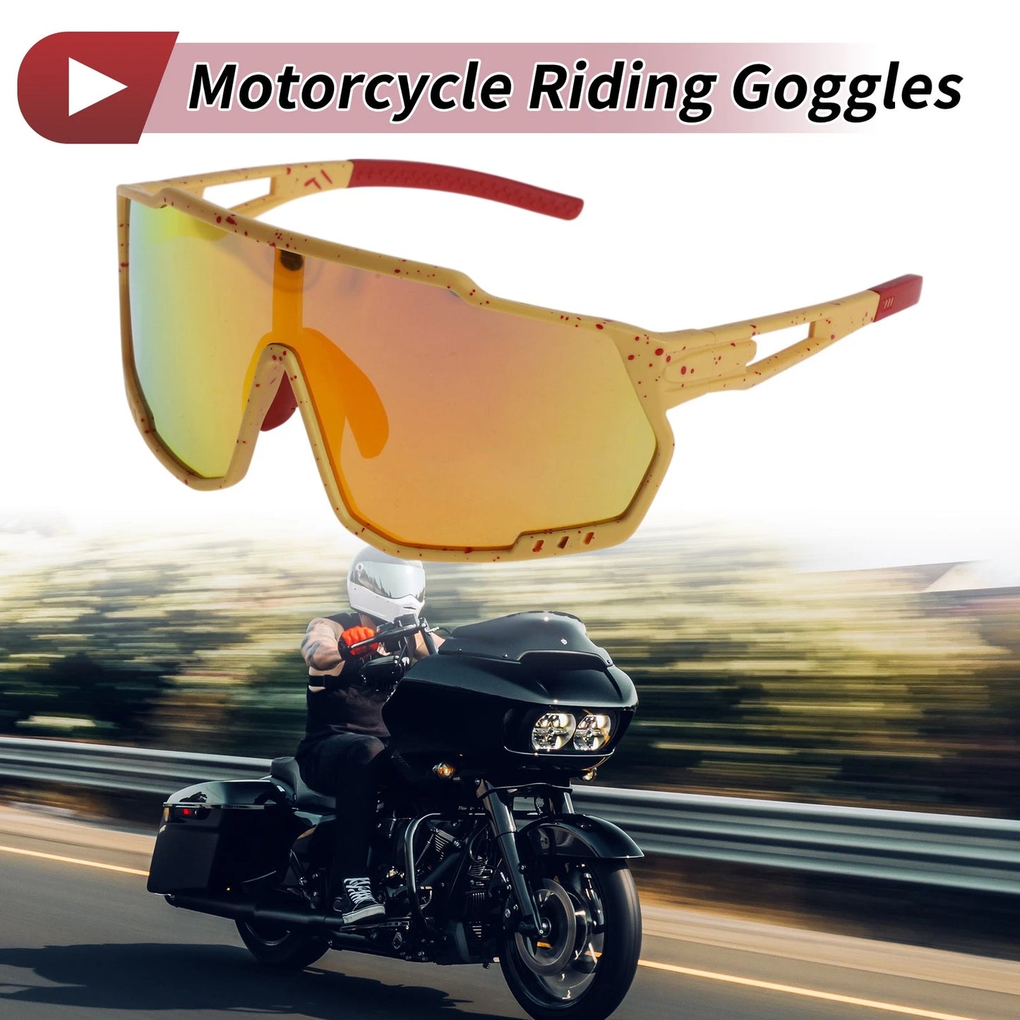 1 x Motorcycle Riding Goggles Red Yellow with Red Dots Tri-Acetyl Cellulos PC