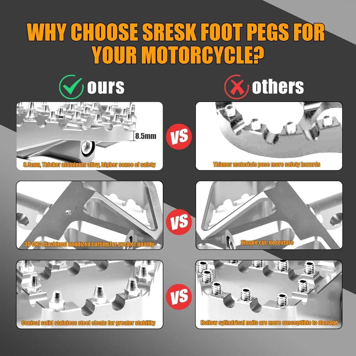 Chrome Foot Pegs MX Style for Harley Touring Sportster Softail Dyna