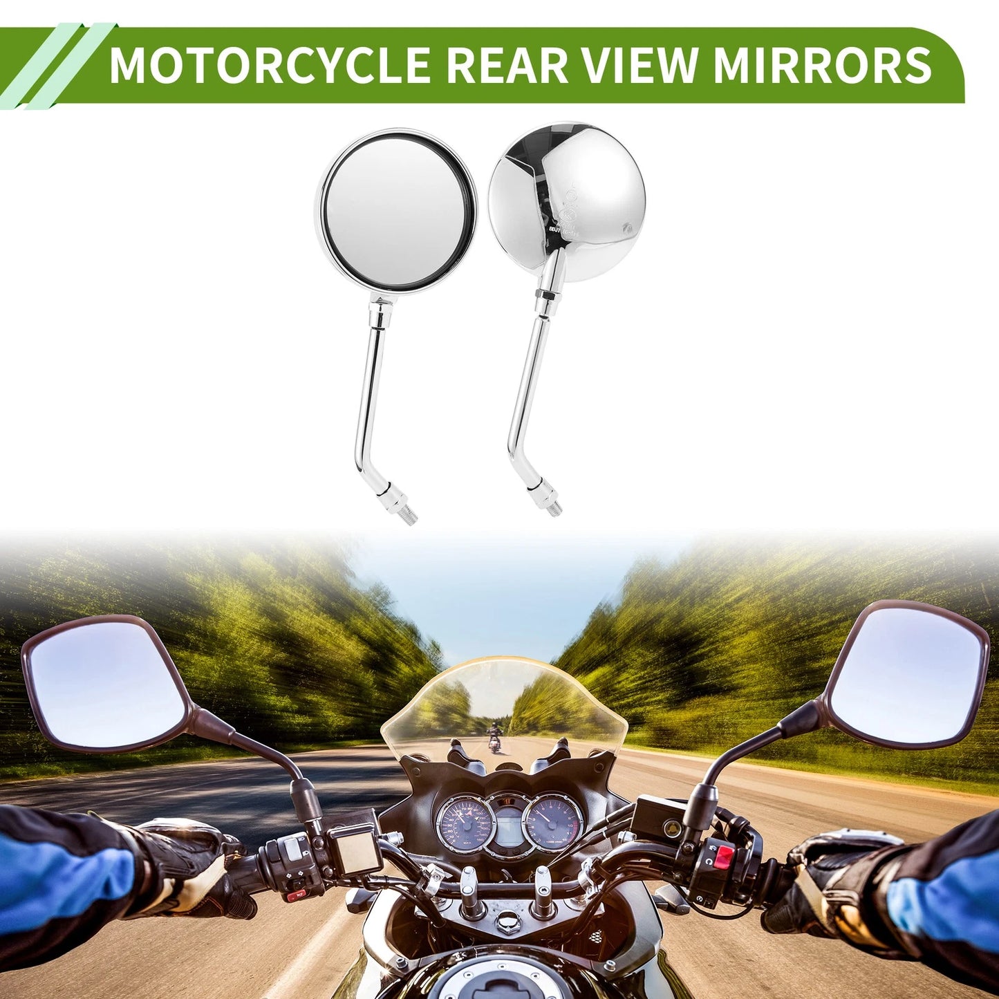 Rear View Mirrors Round Chrome Silver Tone ABS Metal 1set for Motorcycle
