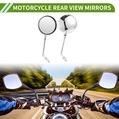 Rear View Mirrors Round Chrome Silver Tone ABS Metal 1set for Motorcycle