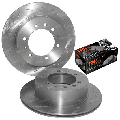Rear Slotted & Drilled Disc Rotors + Brake Pads for Patrol Y60 (1988-1998)
