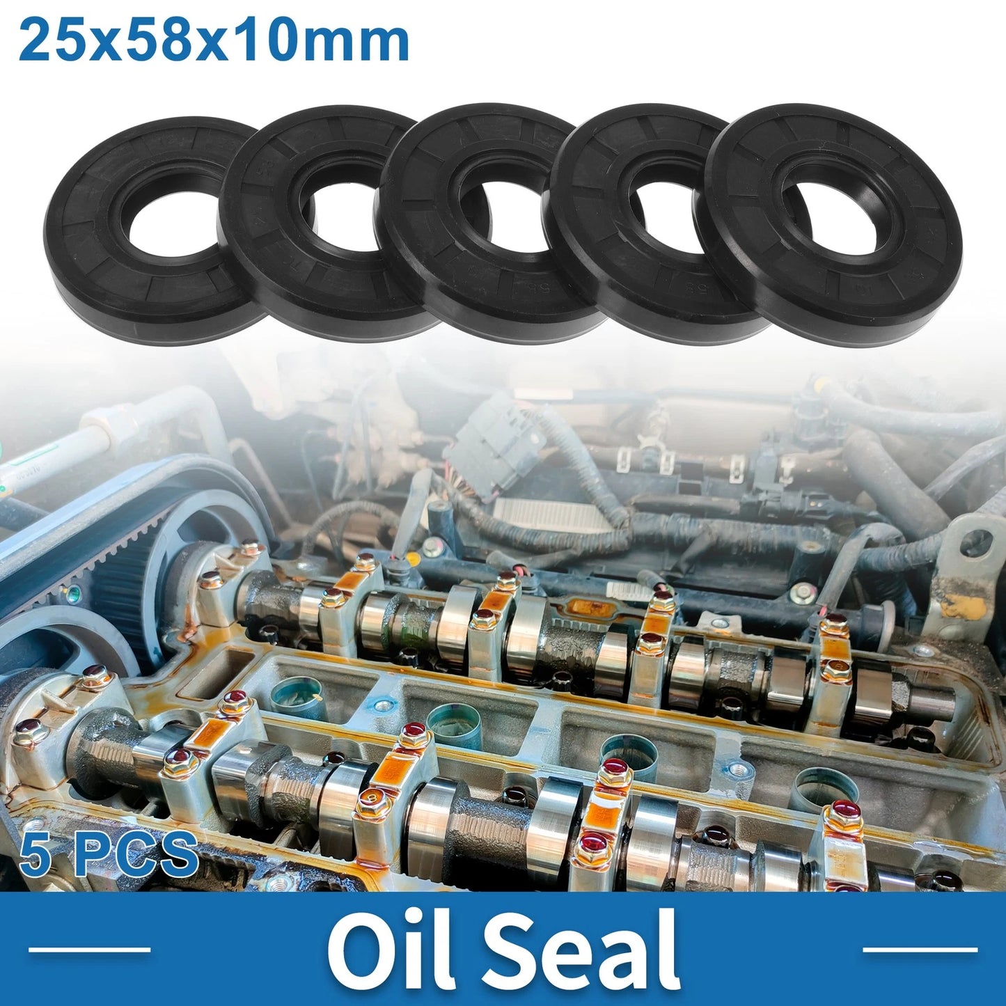 Oil Seal 25x58x10mm Rotary Shaft Seal Nitrile Rubber Black 5 Pcs