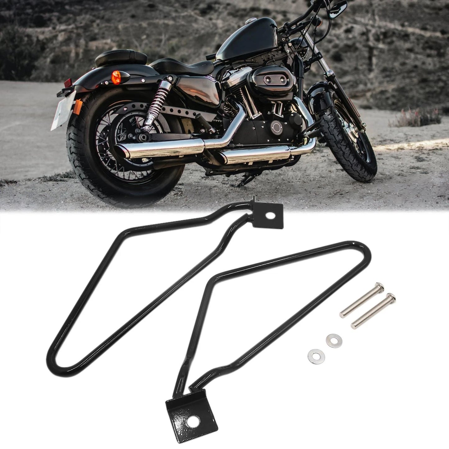 2 x Metal Black Saddle Mount Side Bag Luggage Bracket for Motorcycle Scooter