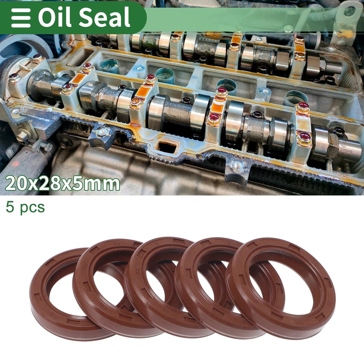 Oil Seal 20x28x5mm Brown 5 Pcs Rotary Shaft Seal FKM Rubber